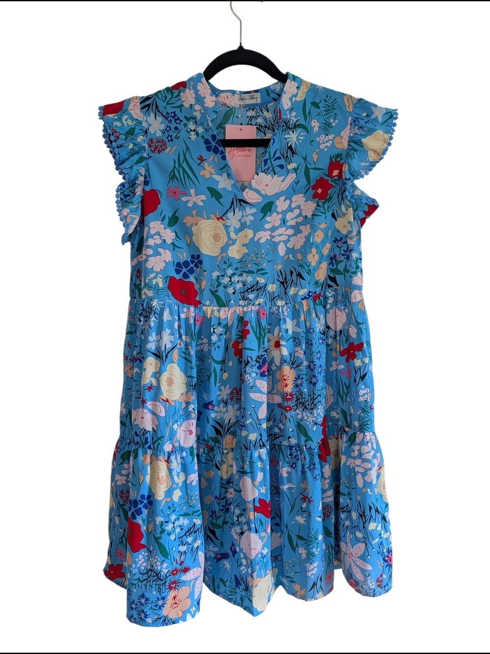 Floral Tiered Mini Dress in Sky Blue